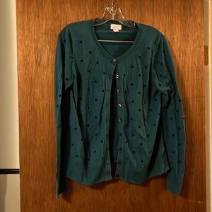 Green with black embroidered polka dots cardigan